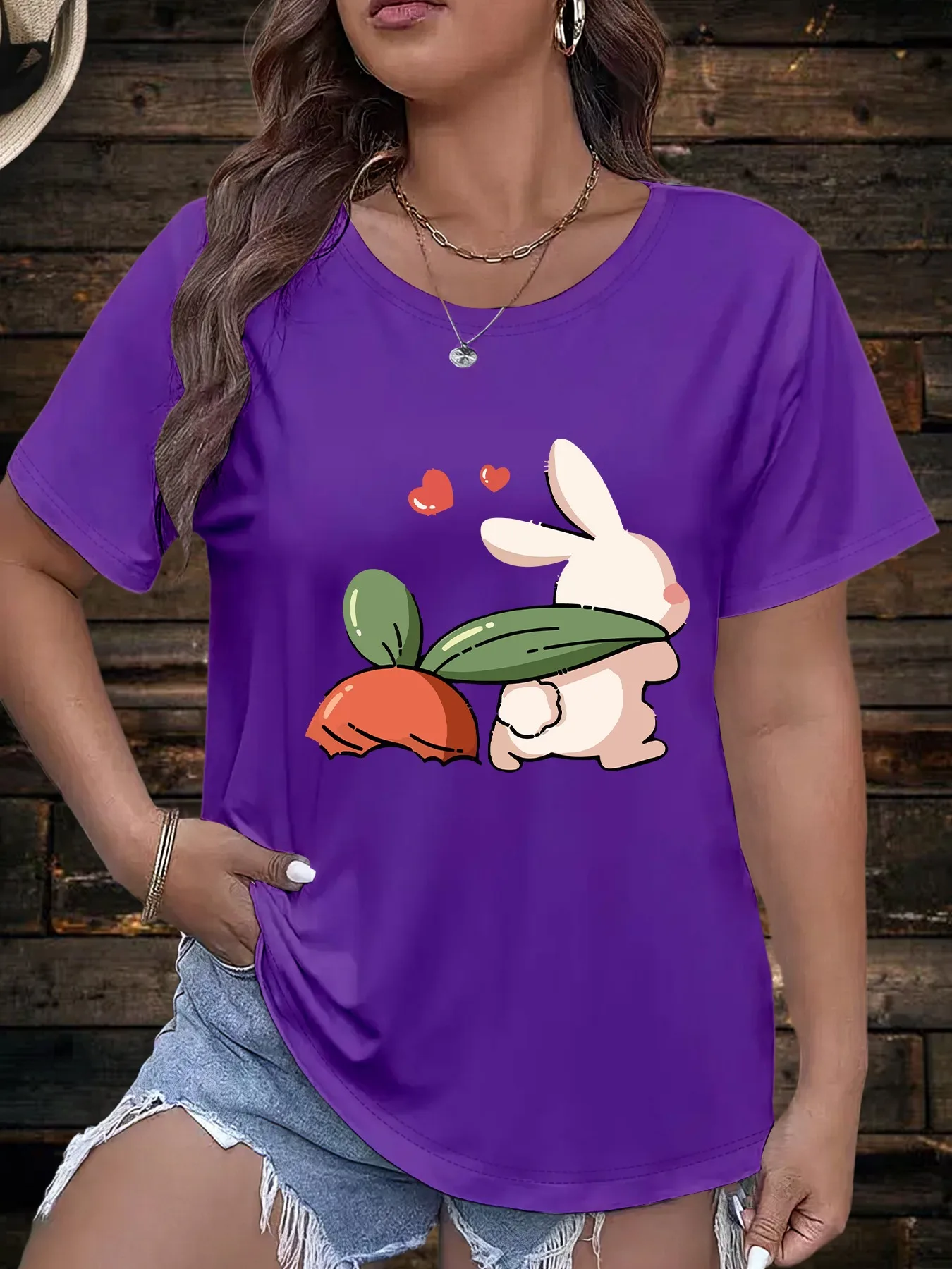 

Fashionable Ladies round Neck Short Sleeve Pattern Print T-Shirt Stylish Casual Top for Women