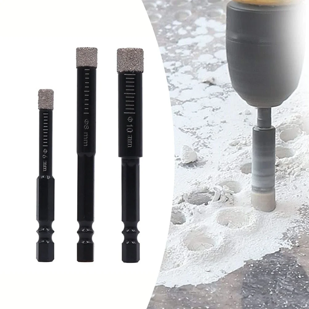 3 sztuki diamentowe końcówki suche wiertła 6/8/10mm uchwyt sześciokątny wykrojnik otworów otworów do płytka porcelanowa marmurowych narzędzi wiercenia w murze