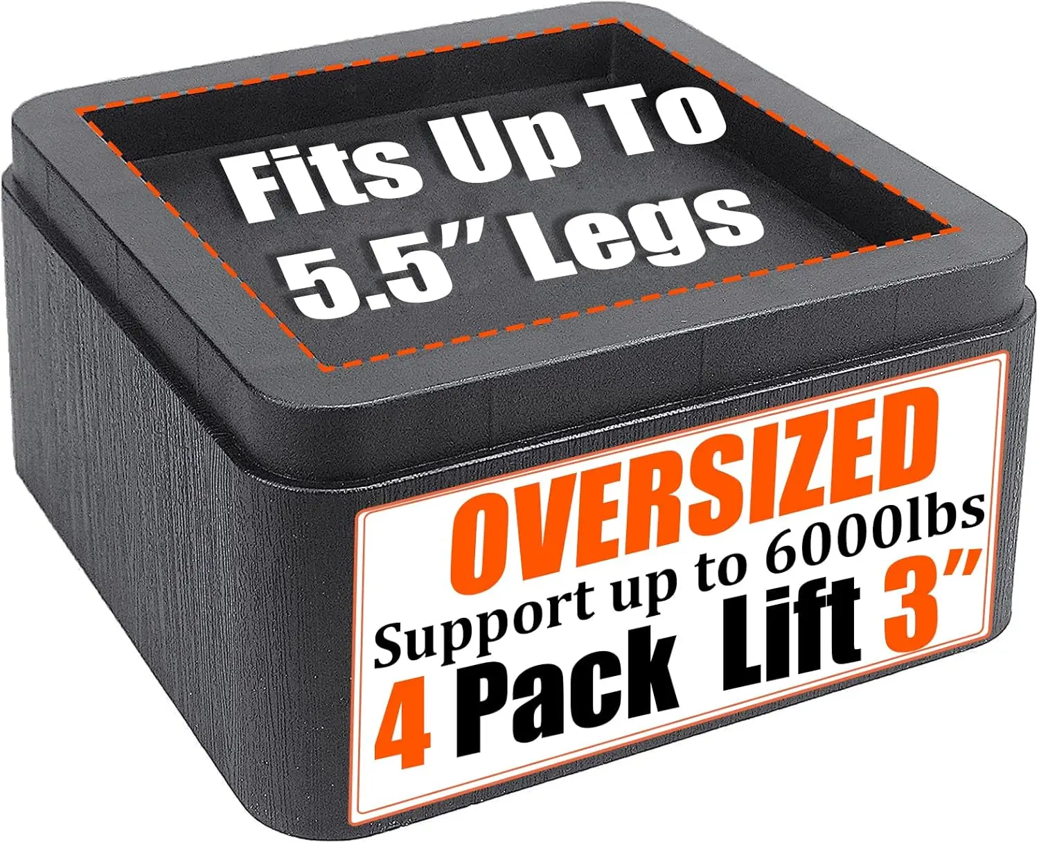 

Bed Risers 3 Inch, Oversized Fit Up to 5.5 Legs, Heavy Duty Support 6000lbs, Stackable 6/9 inch Bed Raising Blocks Furniture Stu