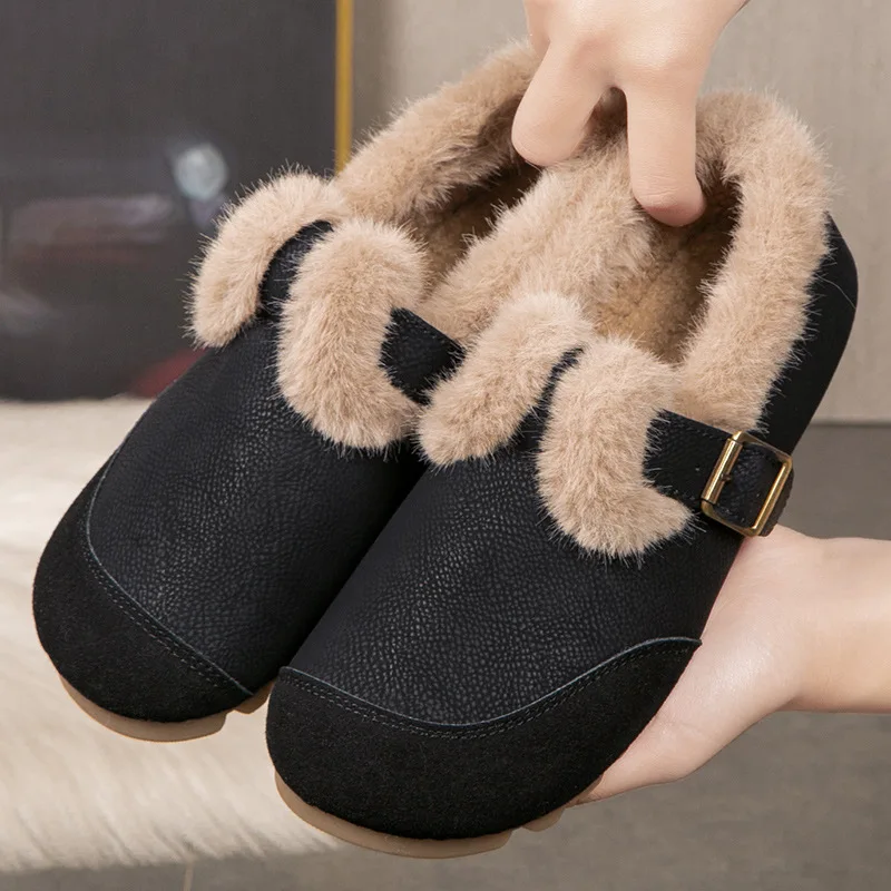 2025  Winter New Boken Shoes with Velvet Warm Cotton Shoes Women's Bean Shoes Lazy Woolen Shoes