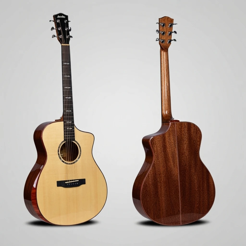 Natural Top Dark Back GA Cutaway Guitar, Bird Arrow Inlay, Red Binding, Shell Rosette, 6 Strings, Chrome Tuners for Beginners