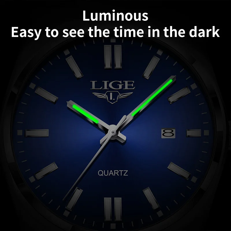 LIGE Luxury Man Watch Business Calendar Sport Quartz Watch Waterproof Luminous Stainless Steel Watches For Men Relogio Masculino