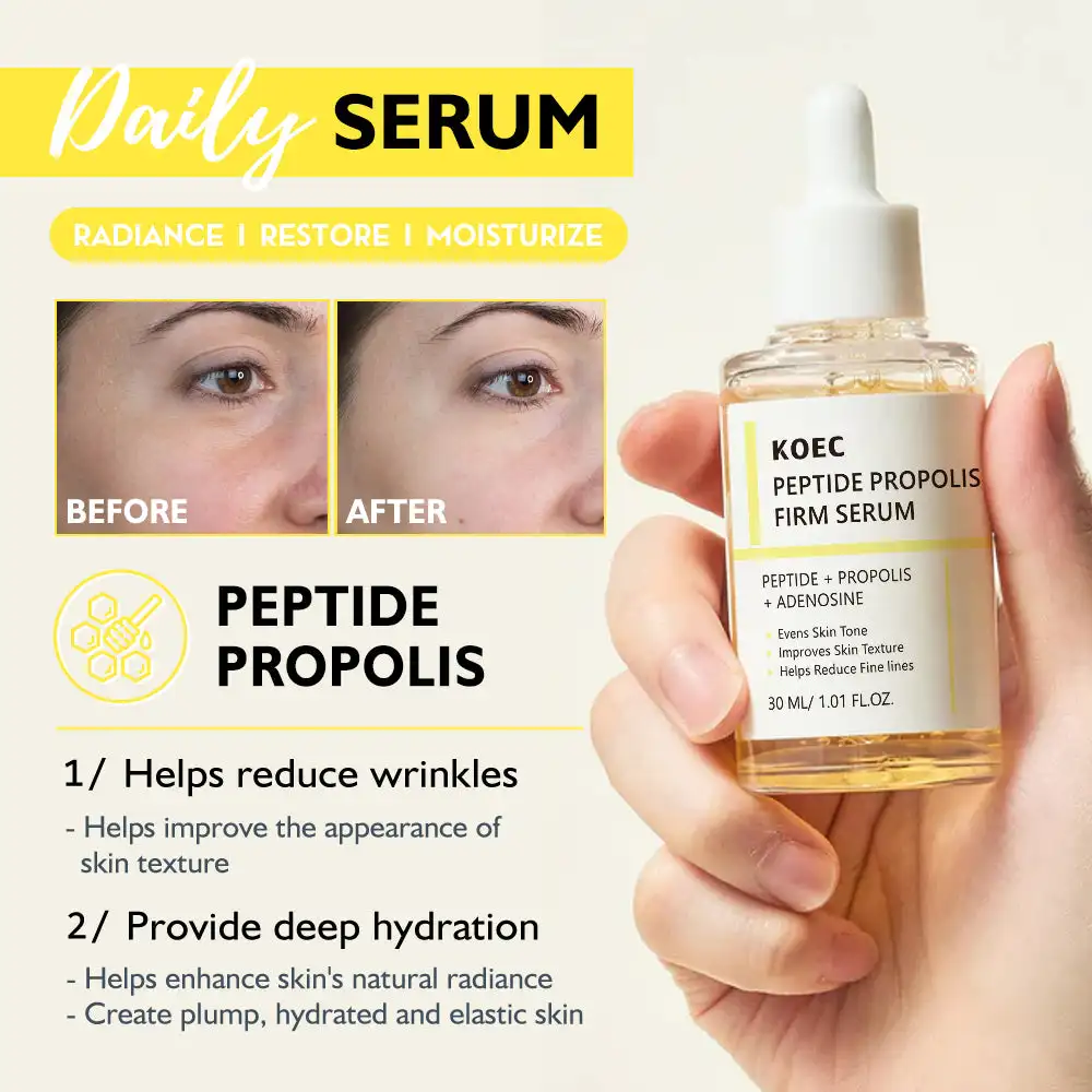 30ml KOEC Peptide Propolis Firm Serum Moisturizing Brightening Restoring Anti-Wrinkle Improve Texture Even Skin Tone Adenosine