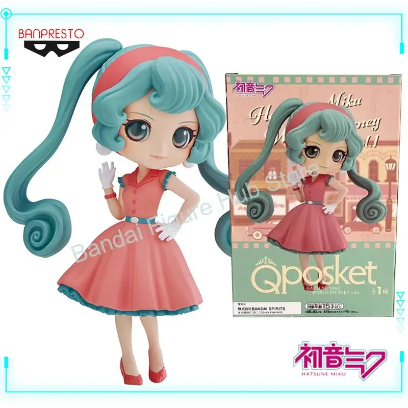 Bandai Original Genuine Banpresto Q Posket Hatsune Miku World Journey Vol.1 Ver 14cm Collections Model Toy Figures Birthday Gift