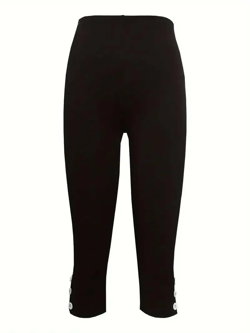 2025 cross-border summer mid-waist elastic solid color cropped pants tight fashion sexy button casual pants women cw08404