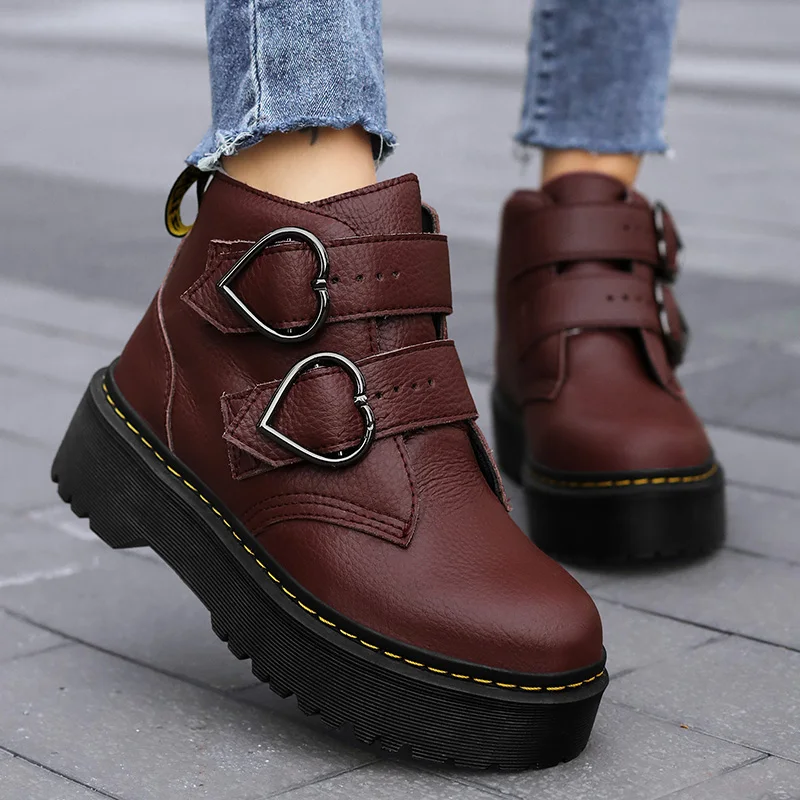 

Women's Ankle Boots Autumn Spring Ladies Heels Platform Shoes Female Chunky Leather Flat Heels Booties Shoes for Women