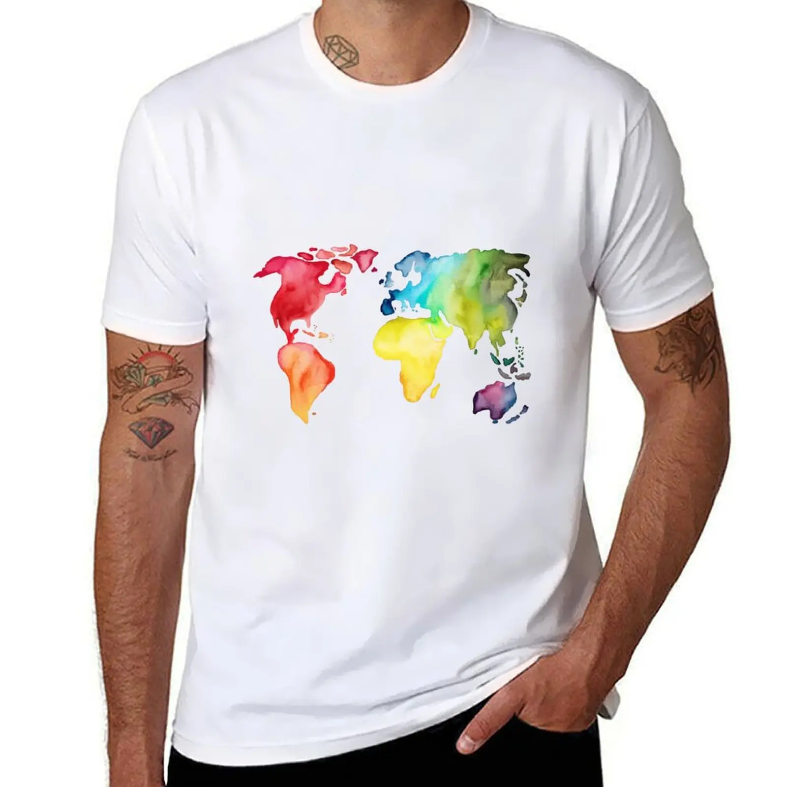 

Watercolour Rainbow World T-Shirt cotton t shirt man t shirt man cotton T-Shirt