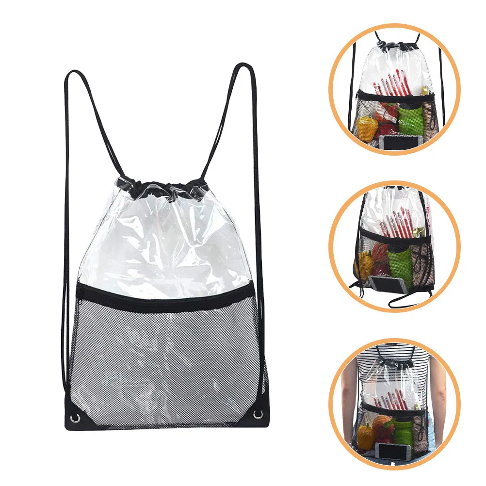 

2Pcs Waterproof Transparent Travel Toiletry Bag Drawstring Beach Swim Storage Pouch for Gym Pool Camping Tsa Approved Clear