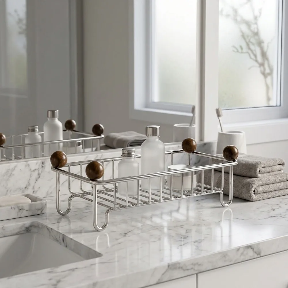 Bathroom Cosmetics Rack Stainless Steel Countertop Organizer with Spacious Layout for Skincare Product Sorting