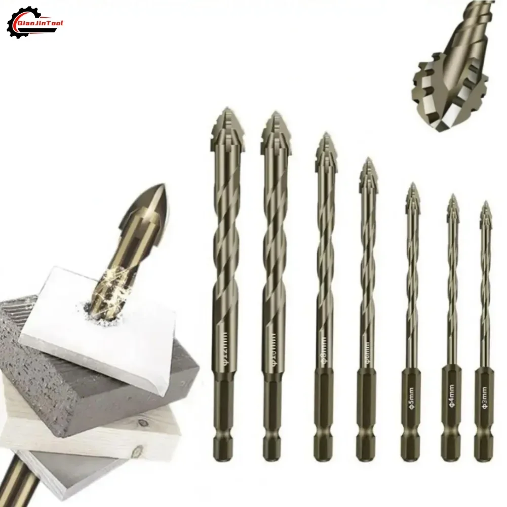 

7 шт., набор сверл с зубцами, четырехгранный эксцентриковый многофункциональный инструмент из высокотвердого сплава, стекло, цемент, металл, керамика, дерево