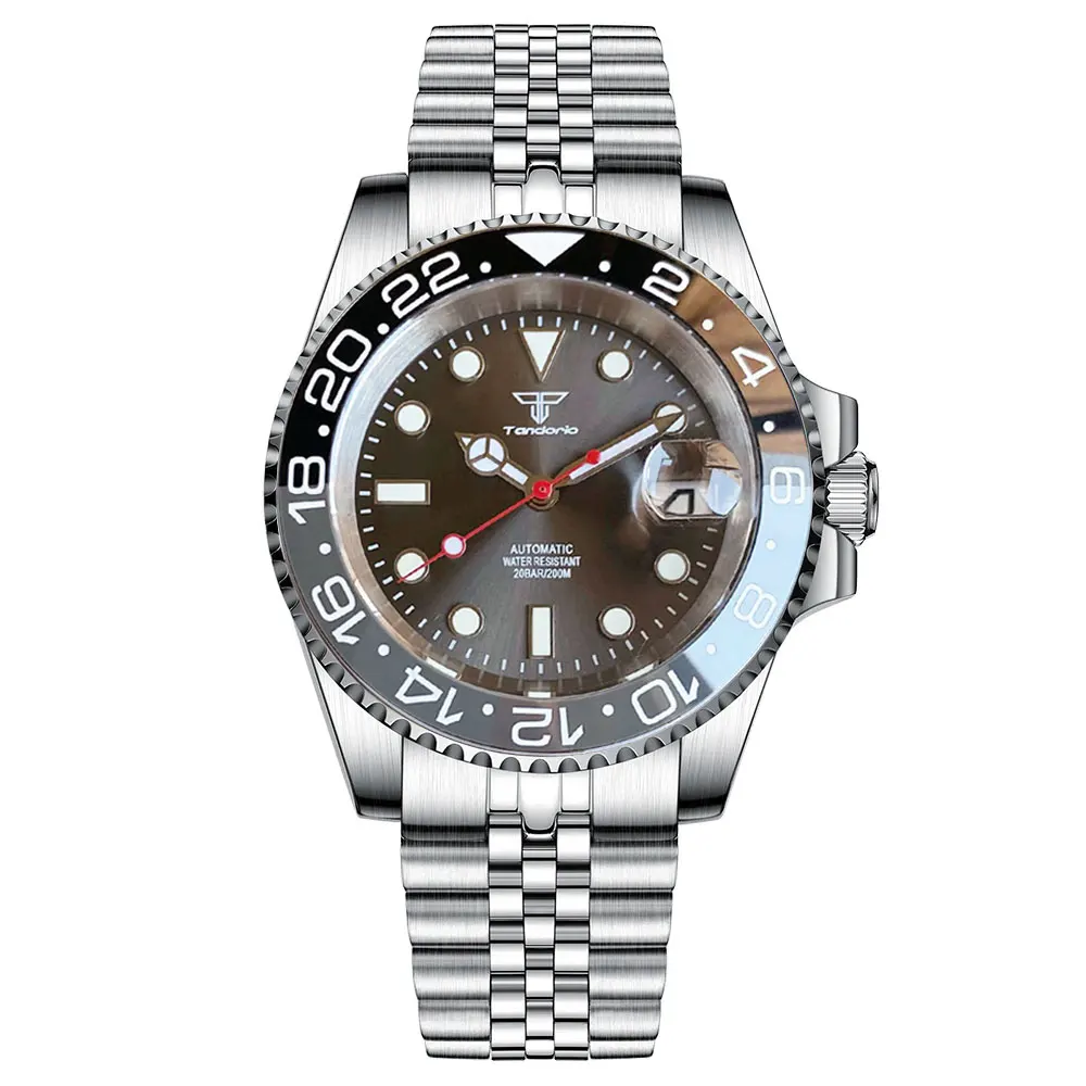 Tandorio nh35 automatische uhr für männer taucher mechanische herren uhren grauer saphir 20bar wasserdicht 316l glide lock armband 40mm 8