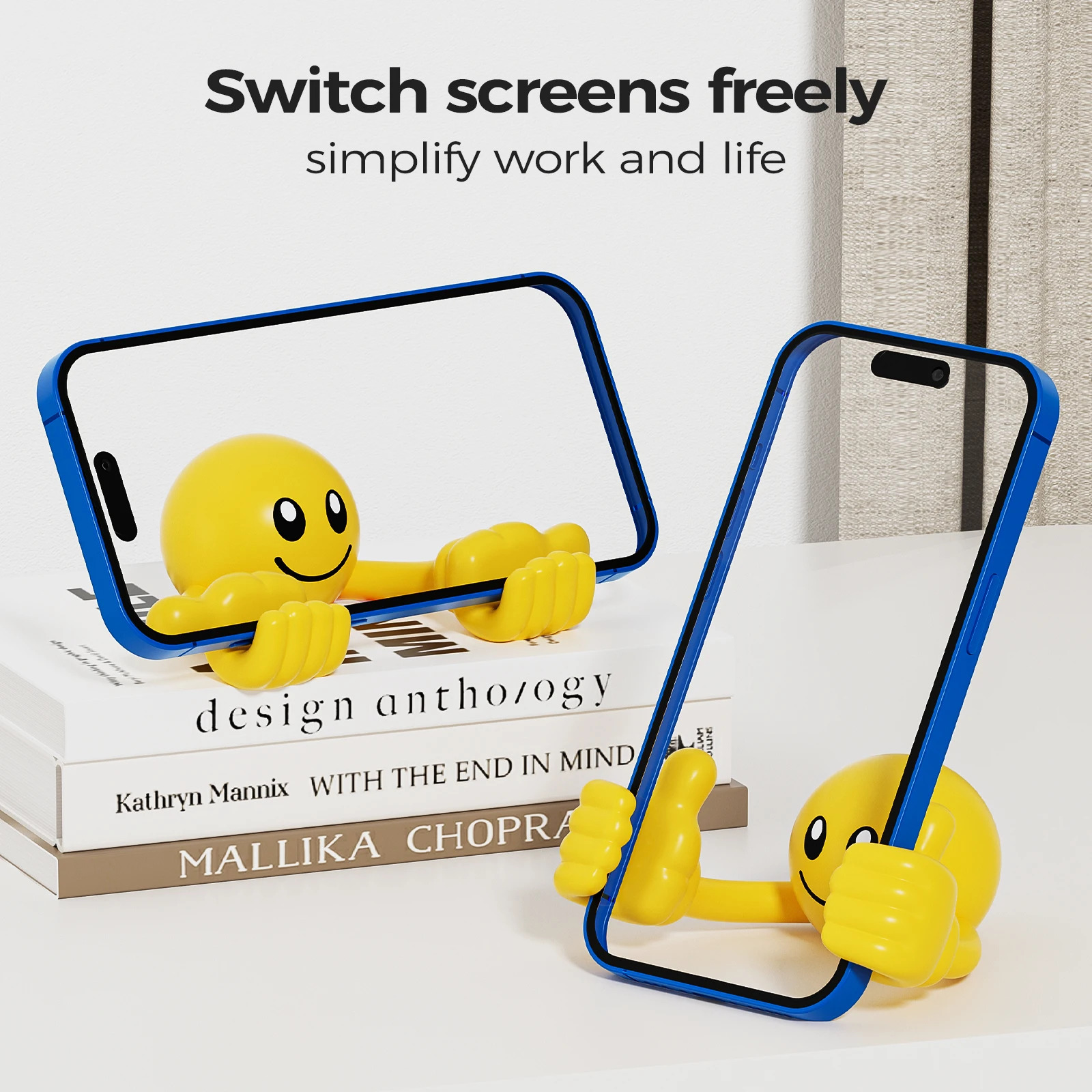 Cartoon Desktop Decor Smiley Rotating Thumb Phone Tablet Stand Creative Plastic Lazy Phone Holder For iPhone Samsung