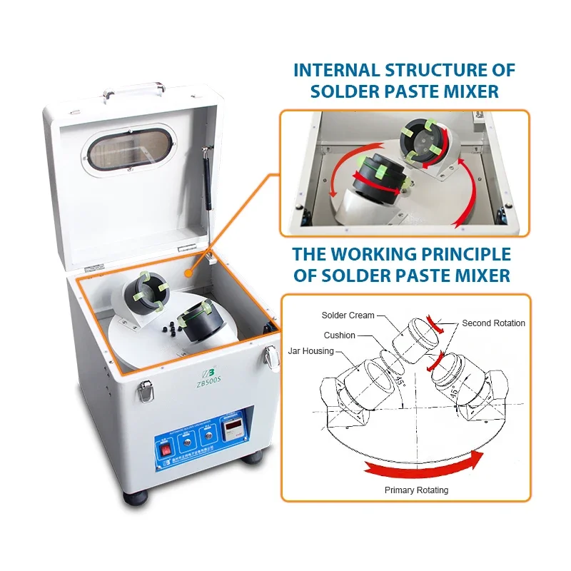 ZB500S Automatic Adjustable Smt Pcb Solder Paste Mixing Machine 1350 R/Min Pcb Solder Paste Mixer Equipment 500g 2 Tanks