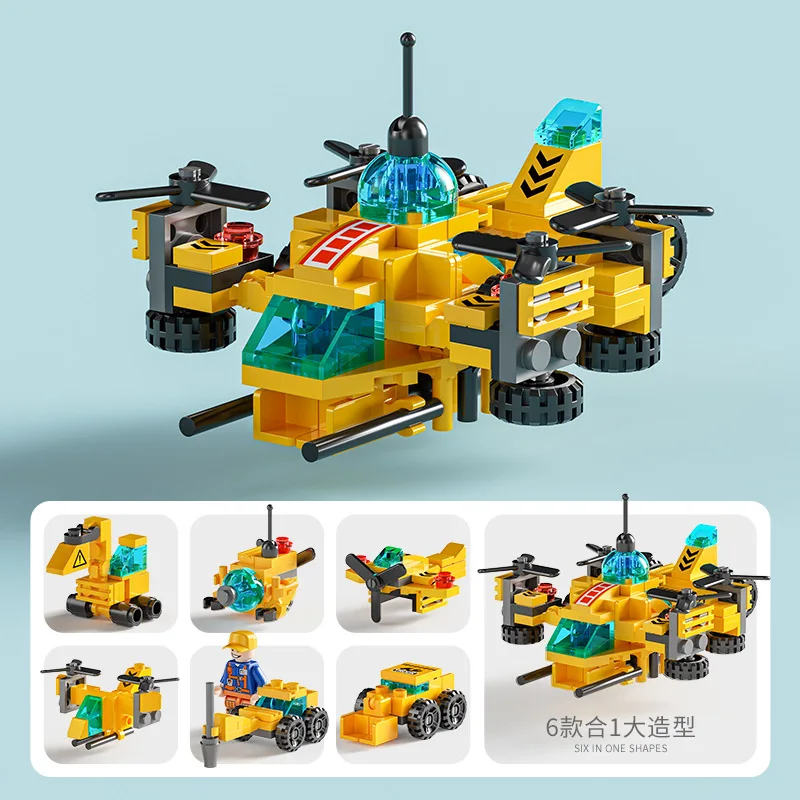 14 Styles Kids Car City Fire Car Engineering Police Truck Engineering Crane Tank Helicopter Bricks 6IN1 Set Building Blocks Toys