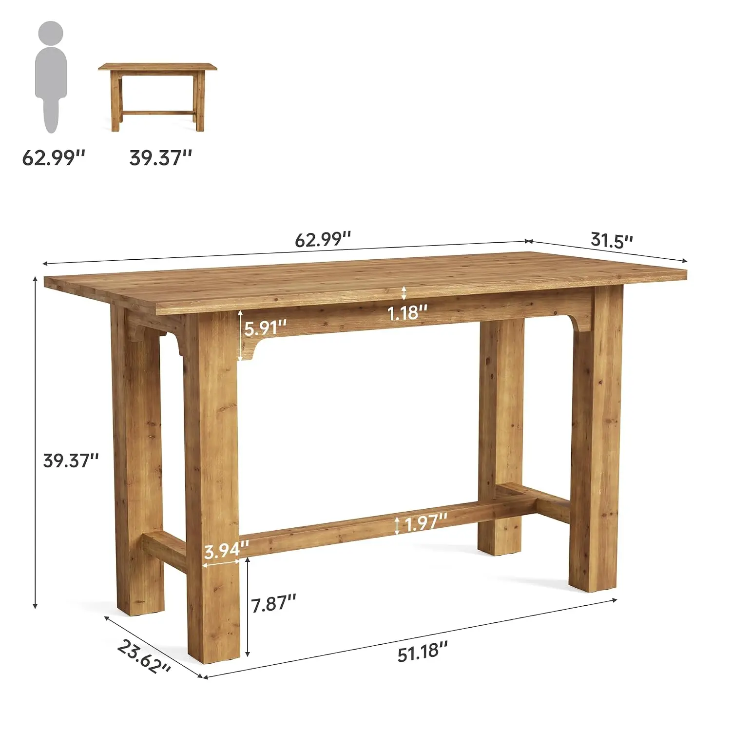 Solid Wood Bar Height Table, 63
