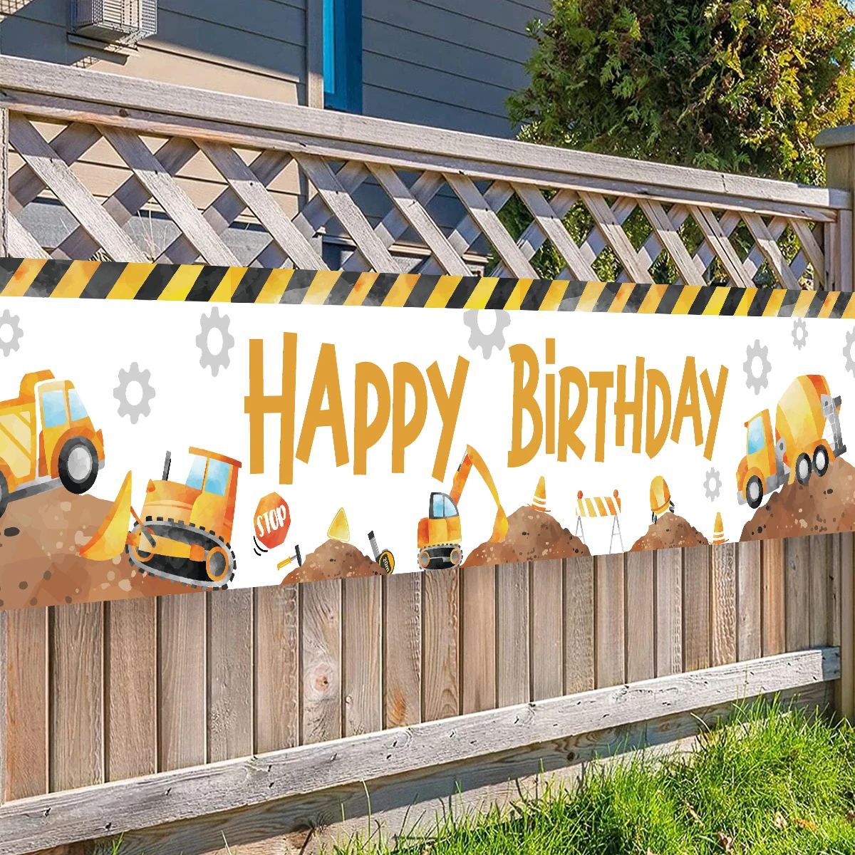 Tema della costruzione dell'escavatore Banner da appendere Sfondo della festa del primo compleanno Banner per baby shower Banner per festa di buon compleanno