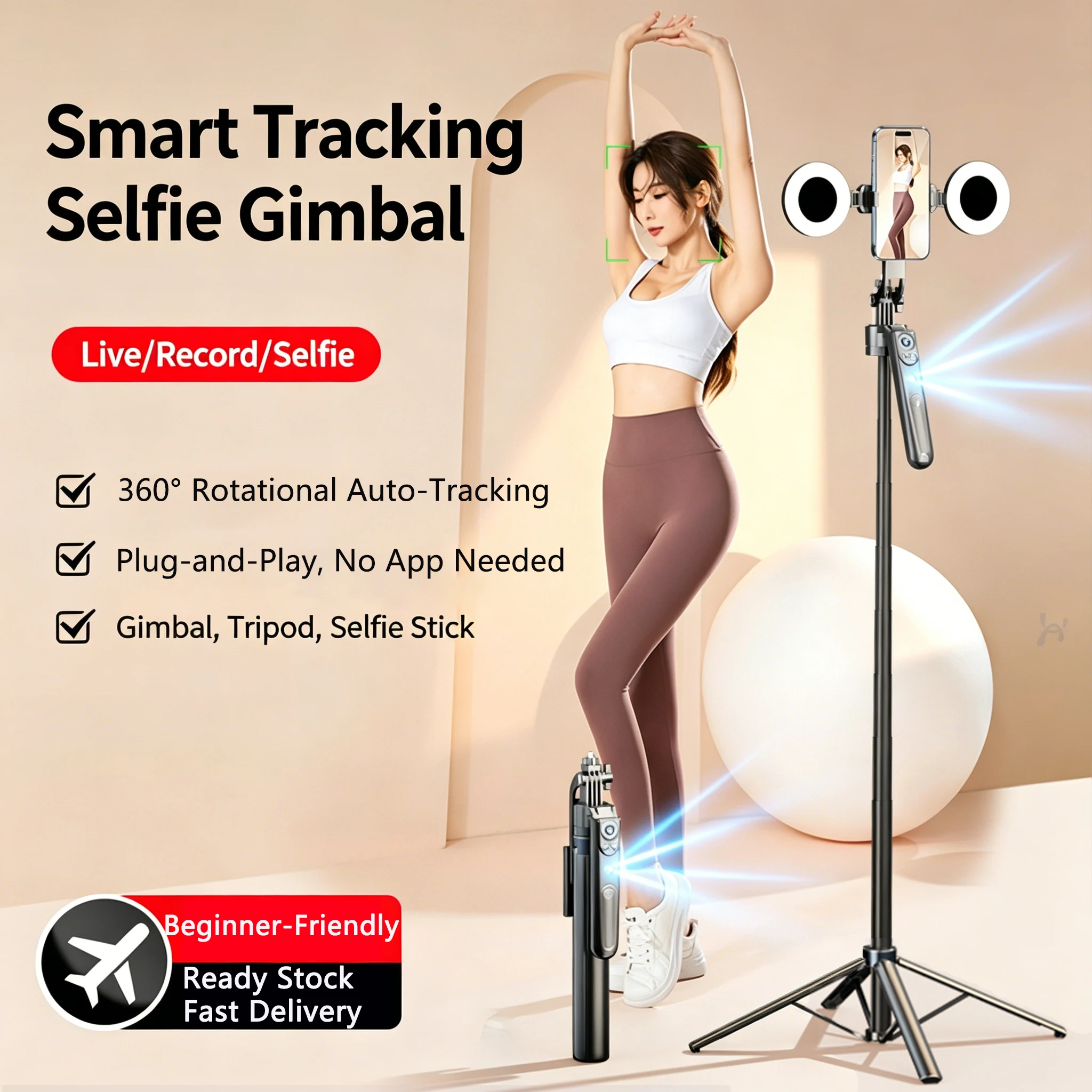 Tripod Stand Smart Selfie Stick Universal for Phones 360° Rotation Anti-Shake Live Streaming Outdoor Portable Travel Vlog Selfie