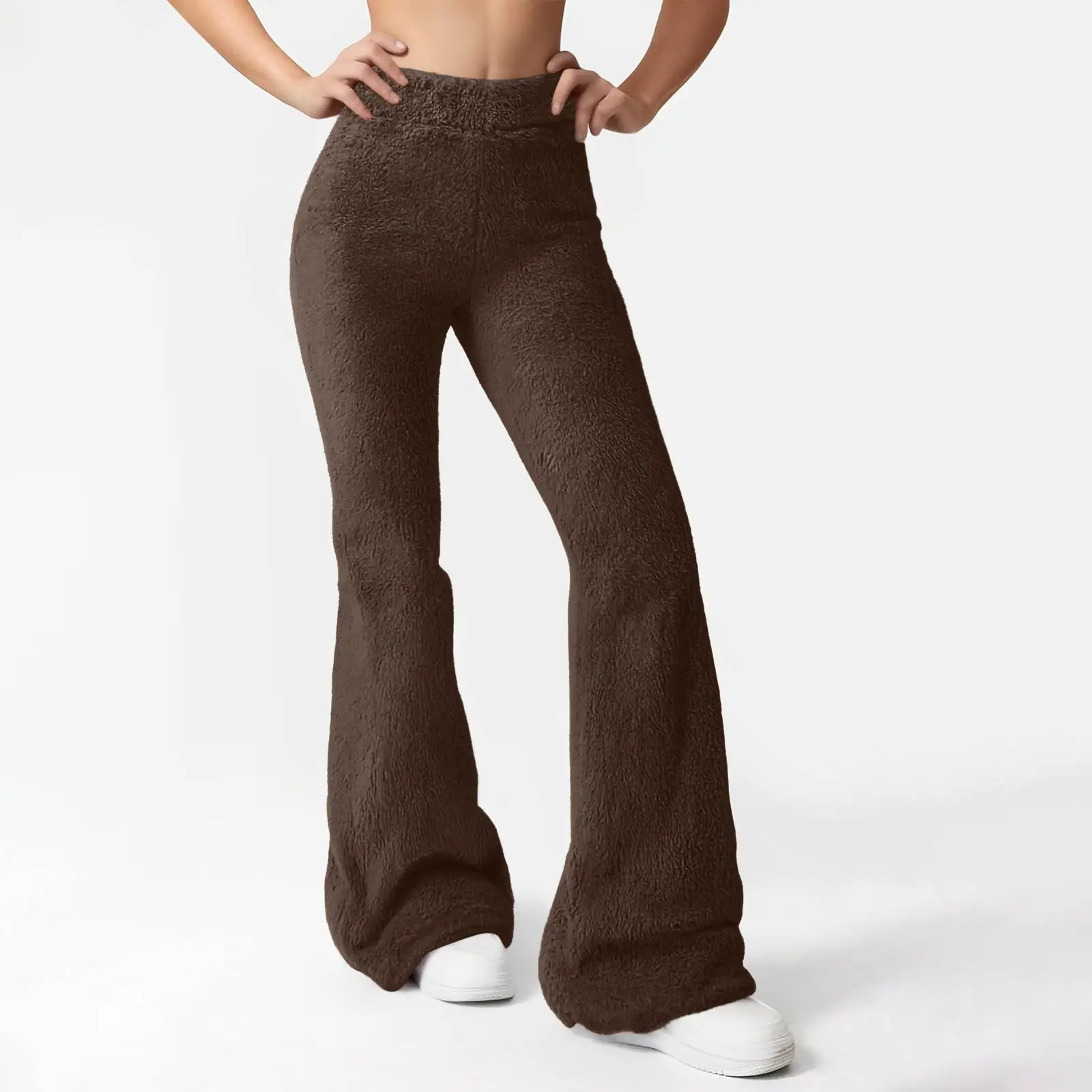 

Autumn Winter Plush Warm Pants for Women Stylish Casual High-waisted Fleece-Lined Flared Pants Comfortable Winter Home Trousers