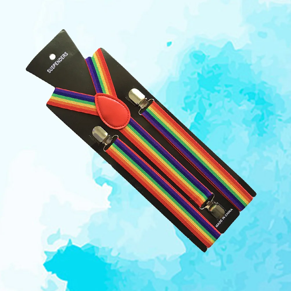 Rainbow Suspenders Y-Shape 85Cm Adjustable Clip-On Pant Braces For Trousers Jeans Unisex Elastic Fashion Accessory