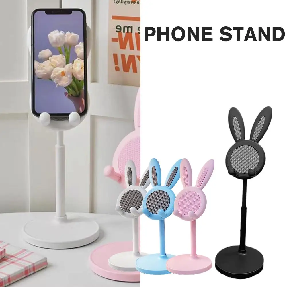 Cute Cartoon Bunny Desktop Mobile Phone Holder Stand Smartphone Tablet Bracket Adjustable Telescopic Lifting Lazy Bracket