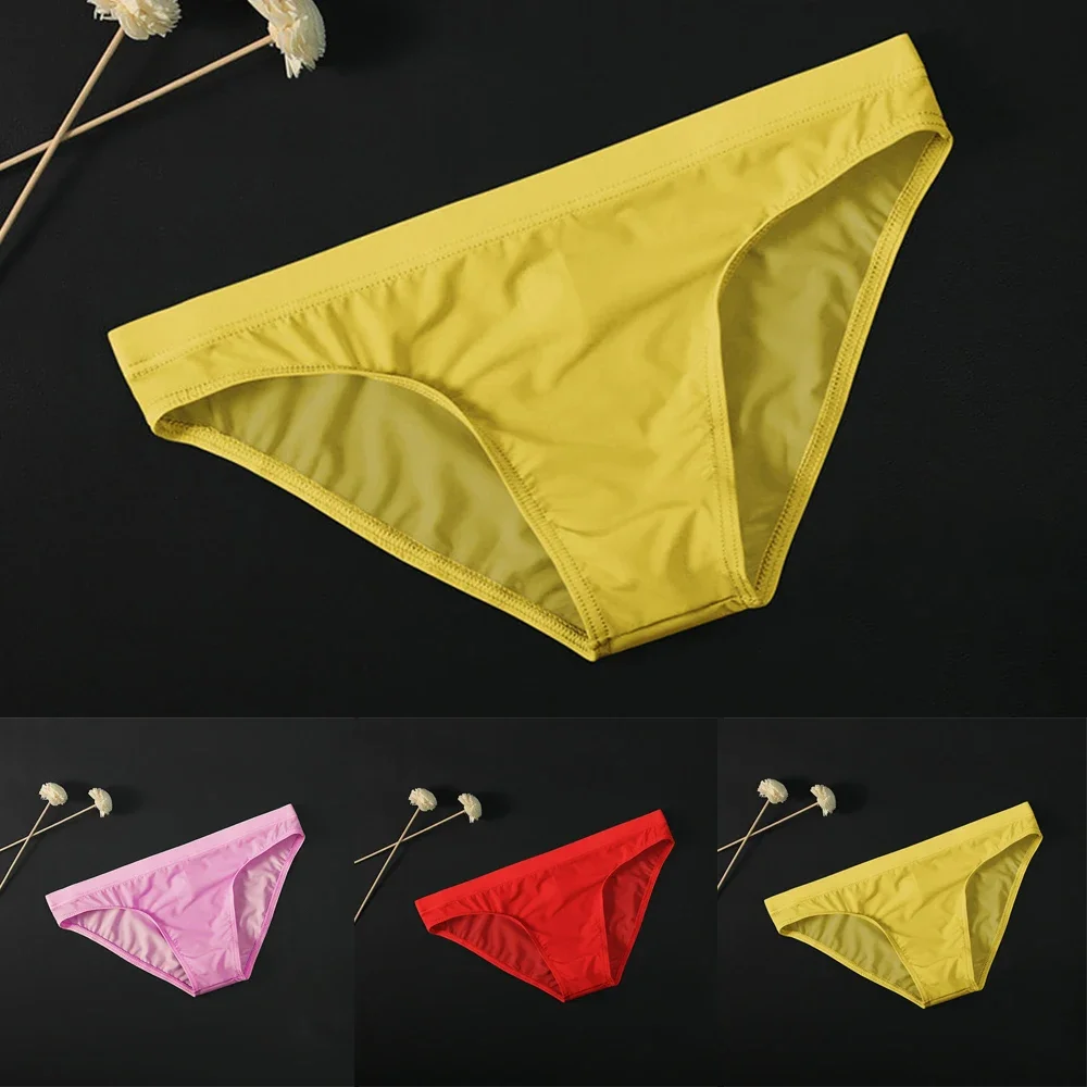 

Men's Elastic Sexy Low Waist Ice Silk Translucent Breathable Bikini Skinny Breathable Solid Color Seamless Comfortable Briefs