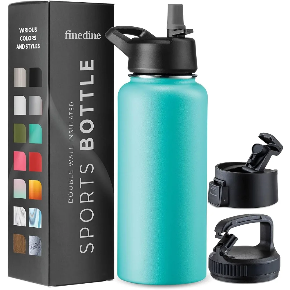 Insulated Water Bottles with Straw 32 Oz Stainless Steel Metal Bottle W/ 3 Leak Proof Lids For Travel School Sports Gym