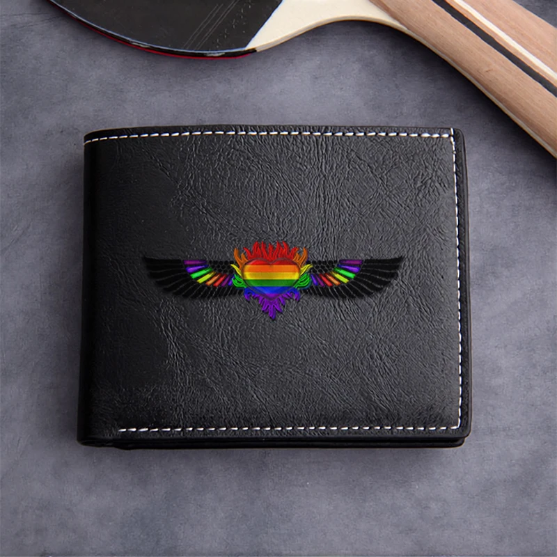 Rainbow Wings Embossed PU Leather Wallet for Men Premium Compact Design Lightweight Durable Business Style