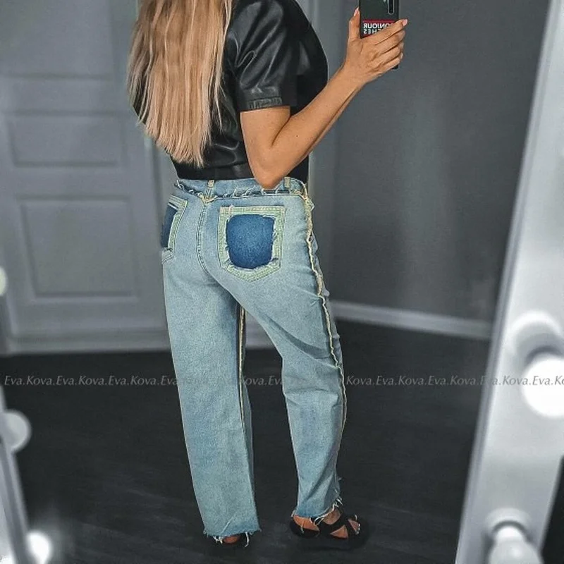 Frauen lässig hohe Taille plus Größe Sommer Jeans hose neue weites Bein Jeans Streetwear Vintage lose blaue Boyfriend Hose