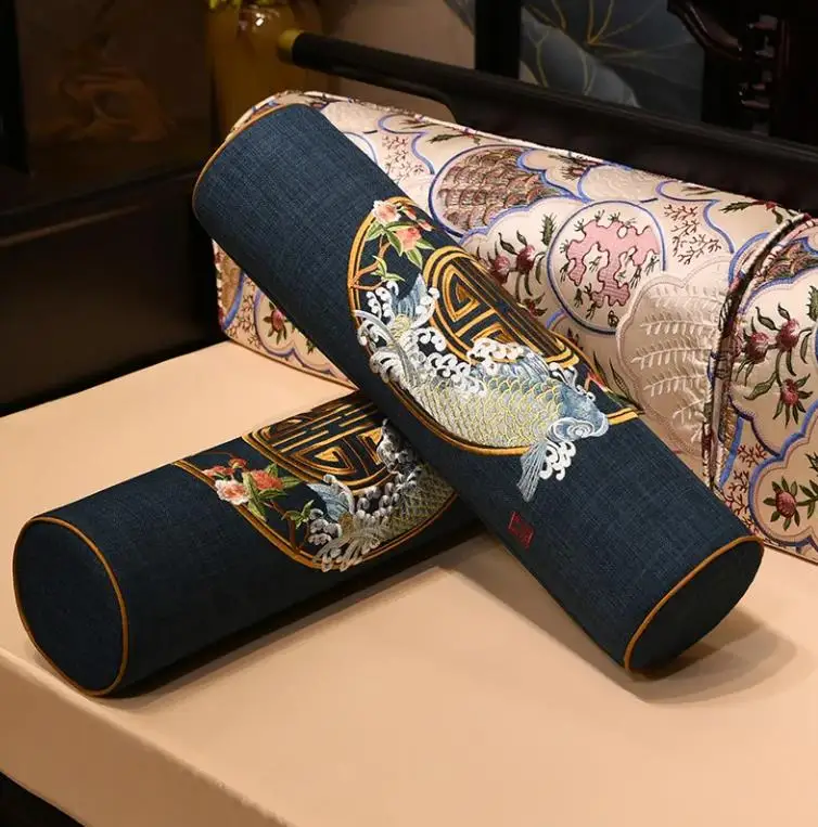 50/55/60cm Chinese ancient embroidered cylindrical cushion for mahogany sofa armrest waist pillow