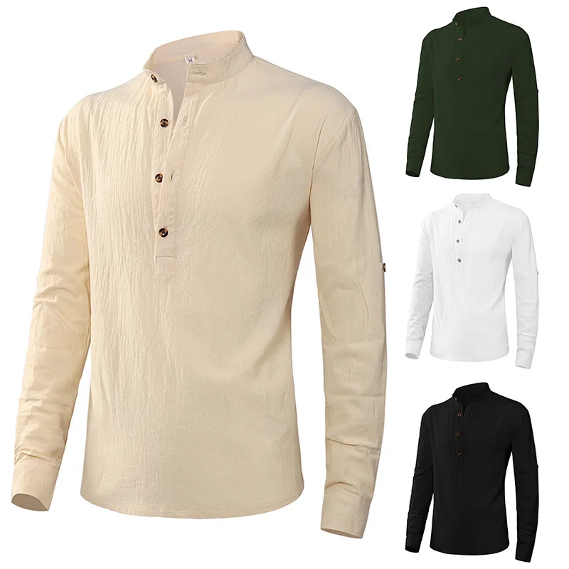 

New Men's Casual Blouse Cotton Linen Shirt Tops Long Sleeve Tee Shirt Spring Autumn Medieval Vintage Viking Punk Costumes