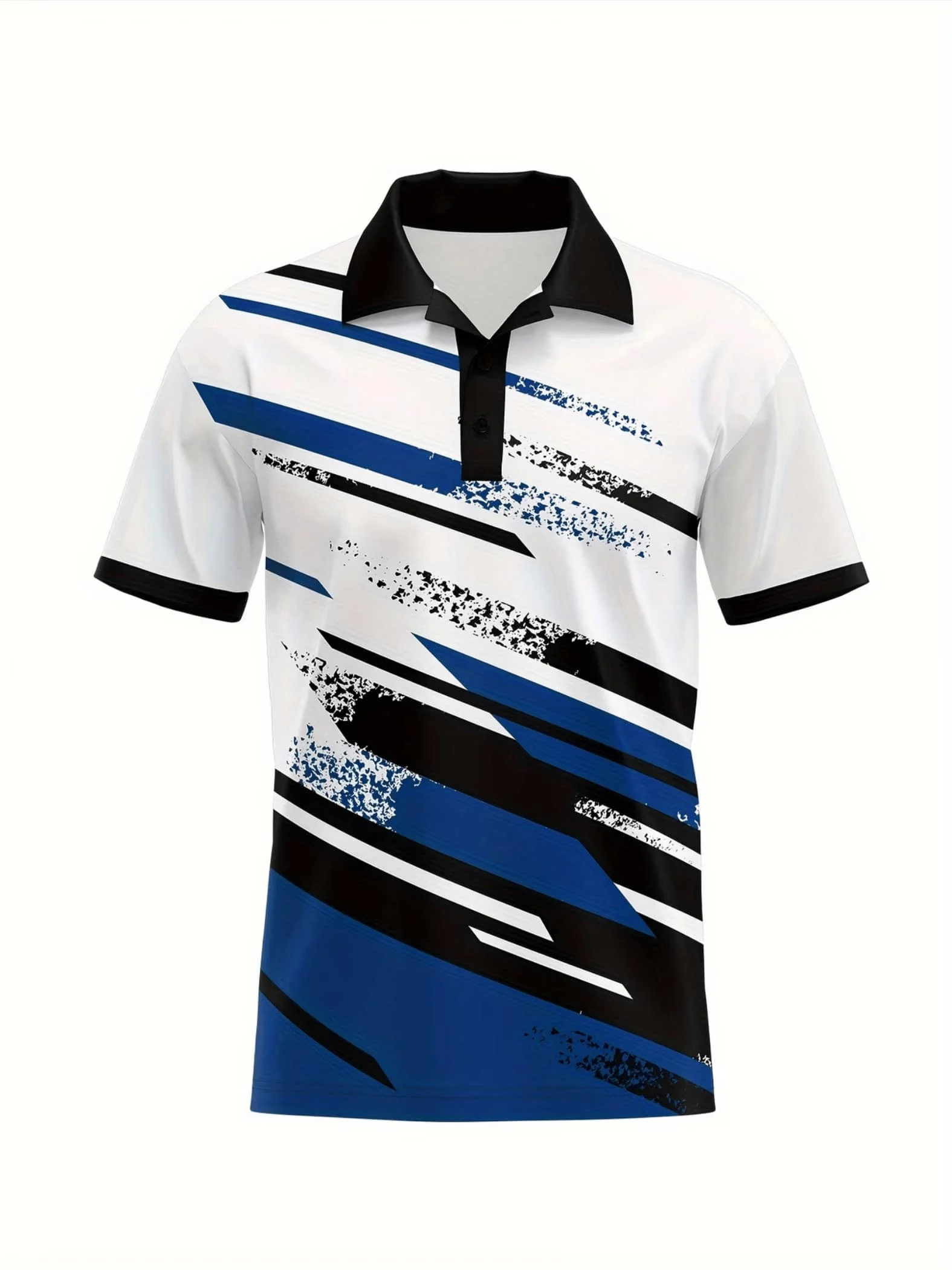 

Mens Abstract Pattern Casual Shirt With Blue Black Streaks White Base Summer