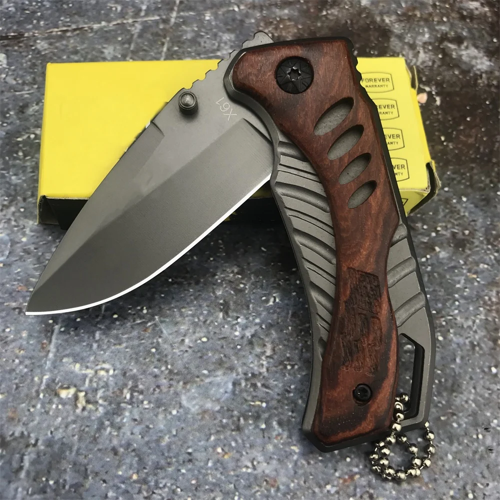 BK X61 Folding Knife Pocket Knife 5CR13Mov Blade Stainless Steel Inlaid with Colored Wood Handles Tactical Knife EDC Multitool