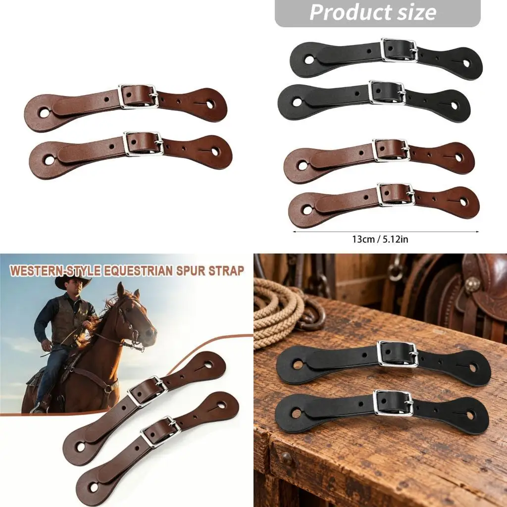 Leather Spur Strap for Equestrians Riding Boot, Offering Multiple Hole Positions, End Openings and a Metal Pin Closure 24BD