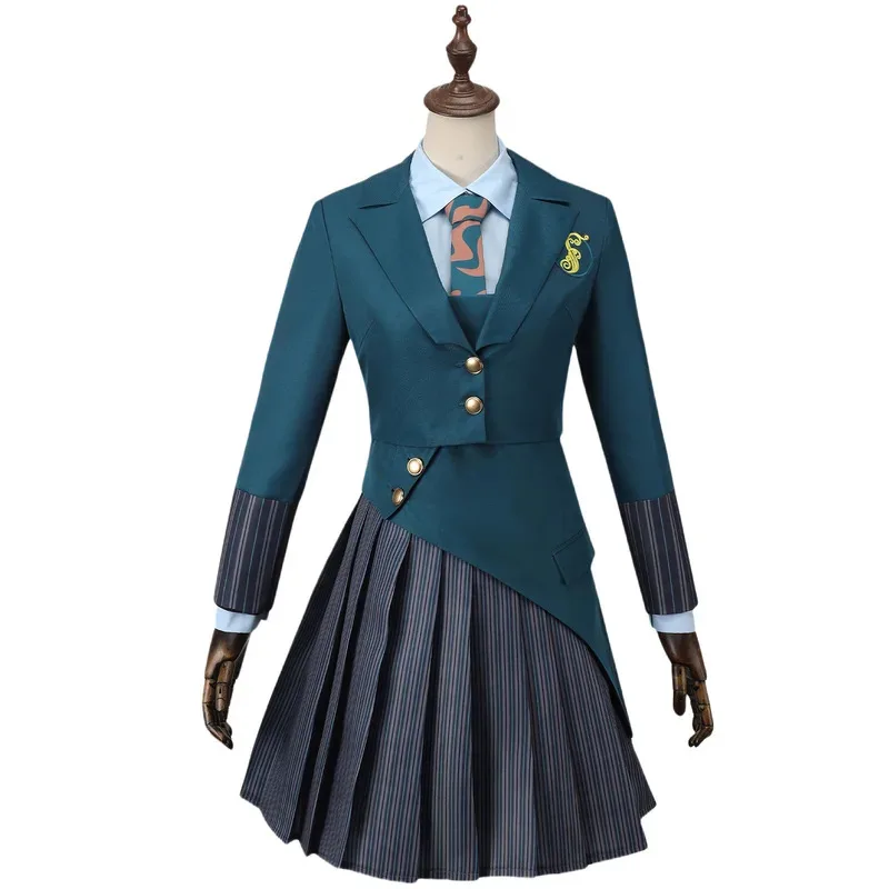 Lili 123Glynda Elphaba школьная форма косплей костюм для женщин и девочек синяя рубашка зеленое пальто с платьем наряд Хэллоуин Рождество
