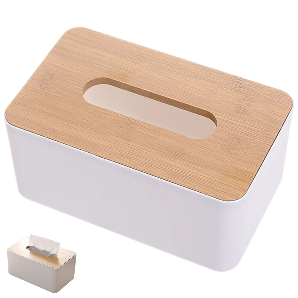 

Solid Wood Tissue Box Cover Rectangle Large Size Home Office Dust Water Resistant Wooden Napkin Holder Brown Model