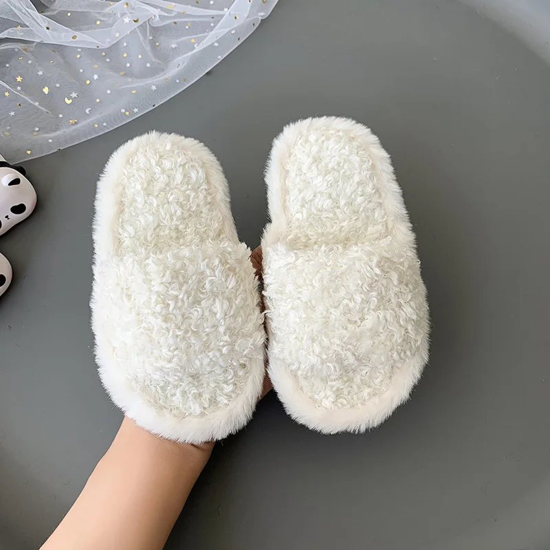 Children Plush Slippers Solid Open Toe Girls Shoes Indoor Non-slip Warm Kids Shoes Boys Light Home Cotton Slippers Zapatos Niña