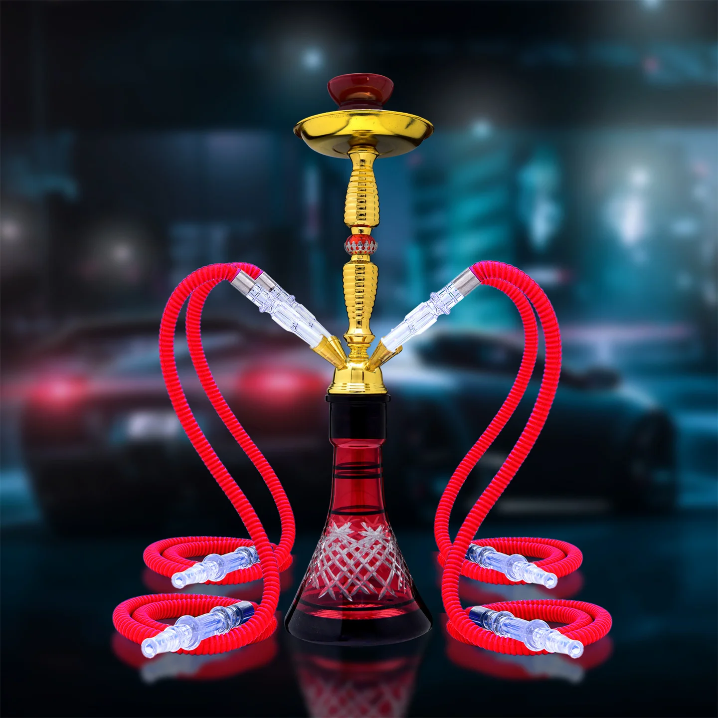 Medium Size Arabic Hookah 1/2/4 Tubes Glass Shisha Pipes Bar KTV Nightclub Water Smoking Pipes