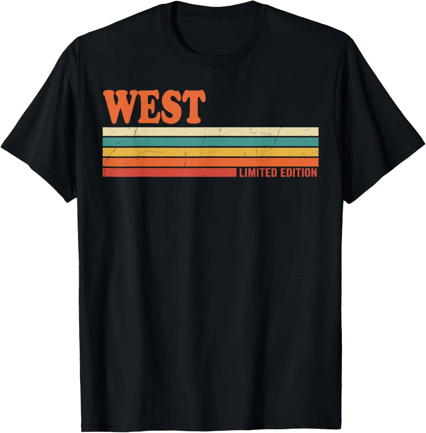 WEST Retro Personalized First Name Vintage Stripes T-Shirt 100% Cotton Trendy Y2K Short-Sleeve Tee-Soft, Quick-Drying,