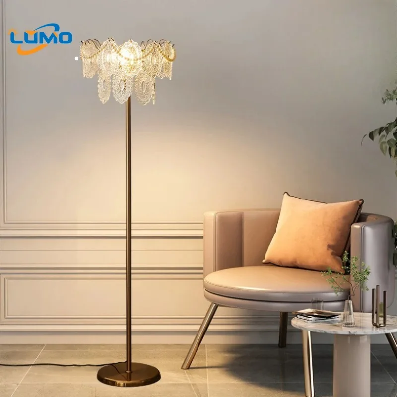 

Nordic Luxury Iron Base Floor Lamps Oval Crystal Lampshade Restaurant Living Room Bedroom Kitchen Pearl Ornament Standing Lights