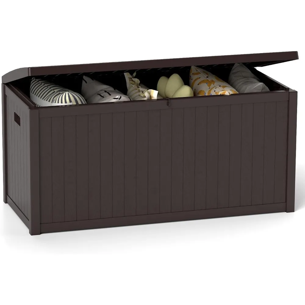 

120 Gallon Deck Box Indoor and Outdoor Use, Waterproof Resin Storage Bin for Patio Cushions, Gardening Tool