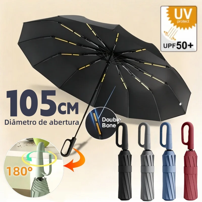 Guarda Chuva Automático Portátil À Prova Vento UV Resistente e Protetor Solar Grande Dobrável
