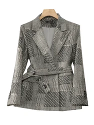 Fashion Autumn Winter Gray Women Casual Blazer Ladies Female Jacket Coat