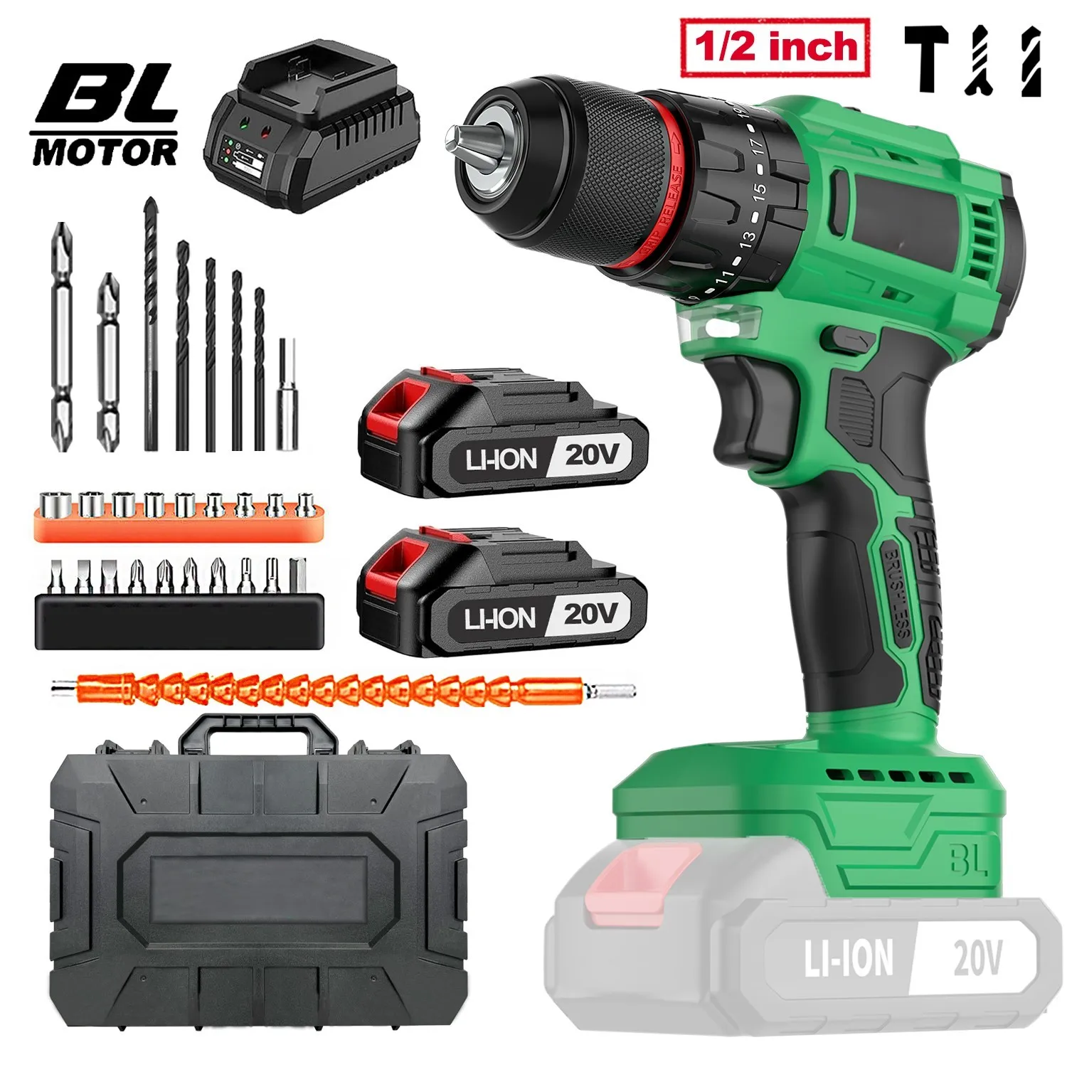 20V Cordless Impact Drill Brushless Motor Electric Screwdriver 13mm Metal Chuck Power Battery Drop Shipping EU Local Warehouse