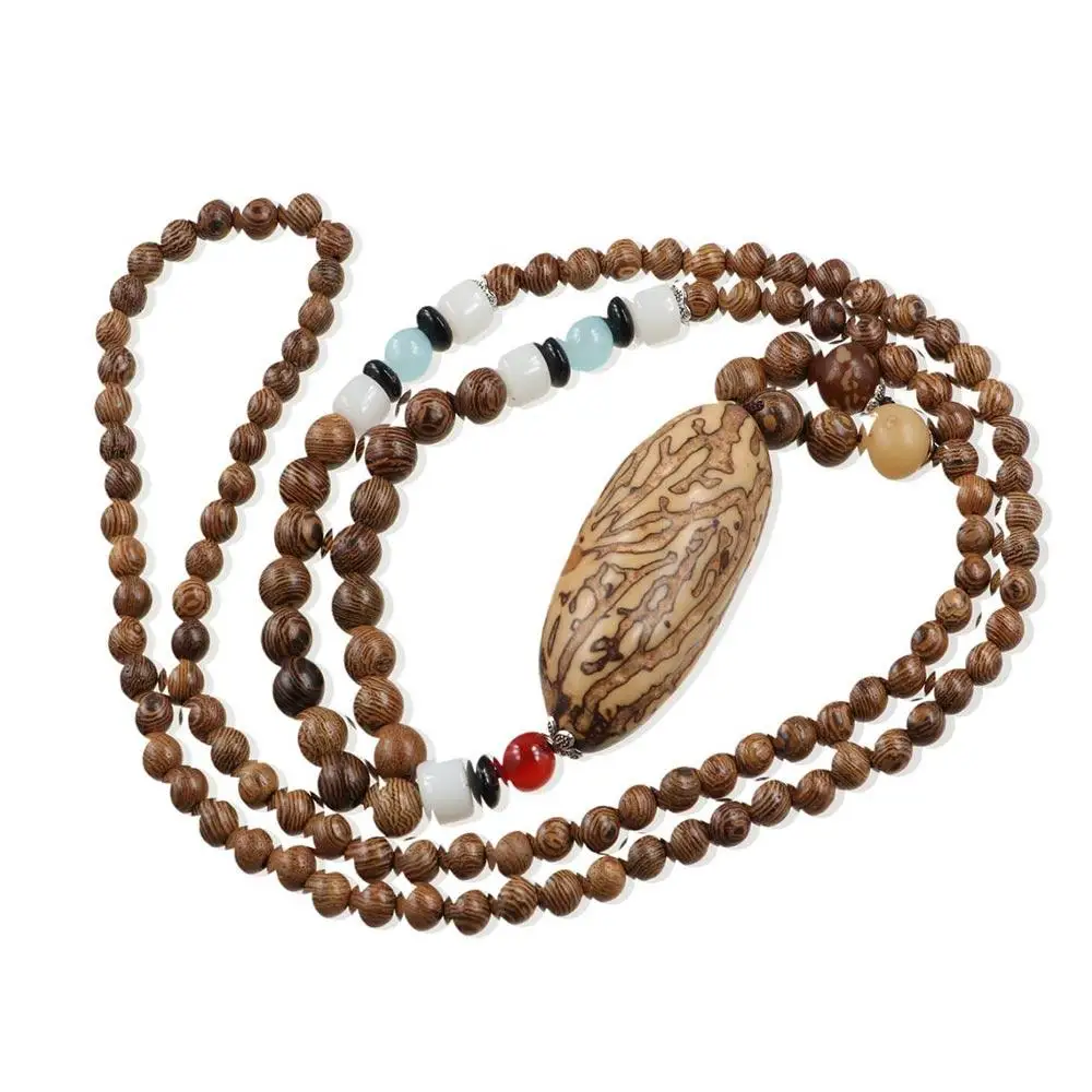 Jade Pendant Party Jewelry Abacus Elephant Women Necklace Wooden Bead Necklace Long Sweater Chain Buddhist Jewelry Accessories