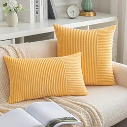 1pc Corduroy pillowcase Yellow stripe patchwork design Solid Cushion Cover, Throw Pillow Case, For Sofa, Couch 45x45CM 30x50CM