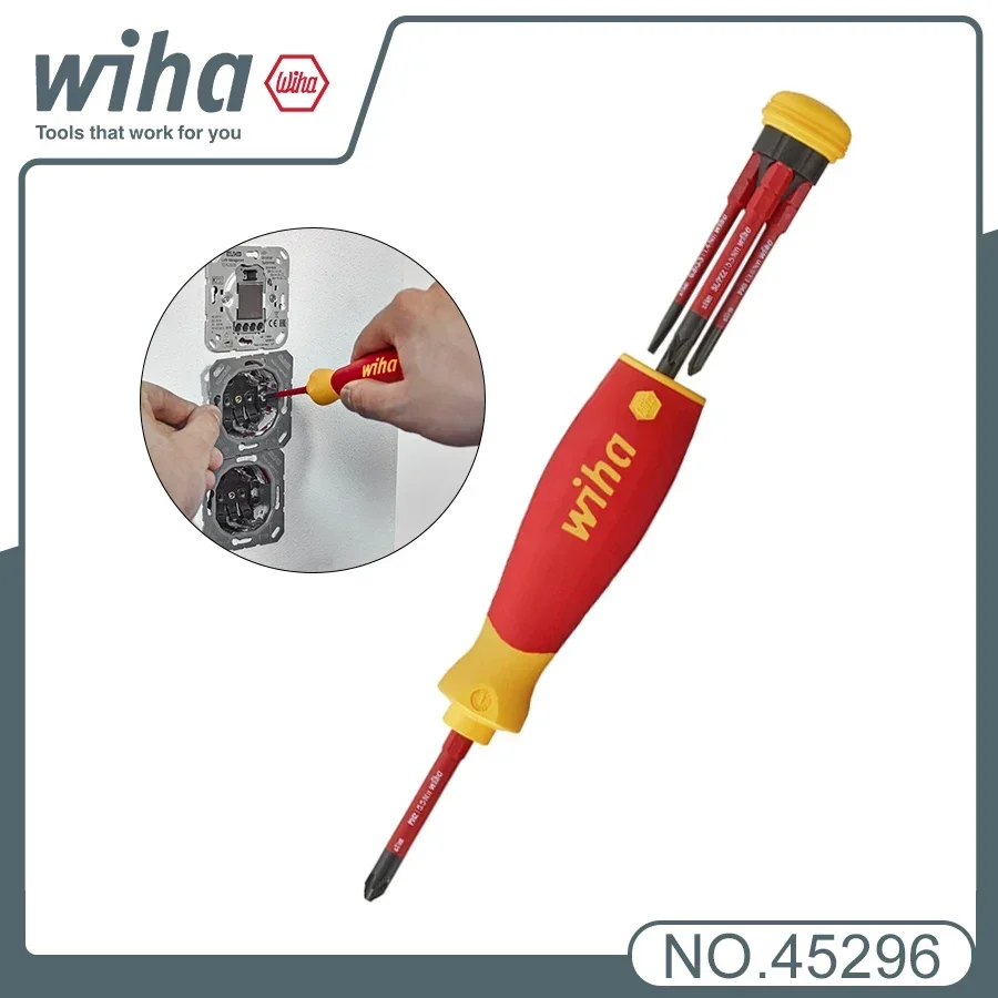 WIHA 45296 4 In 1 Multifunctional Insulated Screwdriver with Bit Magazine PocketMax Electric for Phillips Slotted Pozidriv Screw