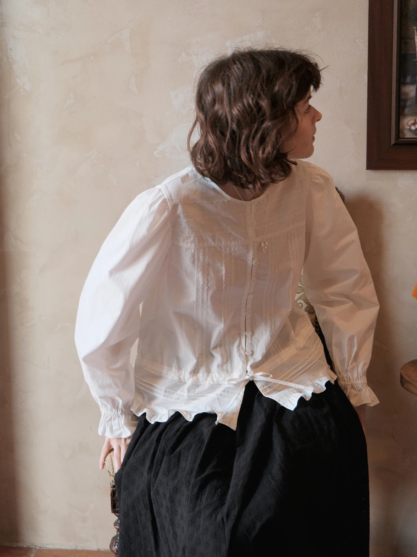 

Ele Long Velvet Cotton White irt Lace Trimmed Waist Cinching Dr Classical Poem by MintCheese French Sle Loose Fit