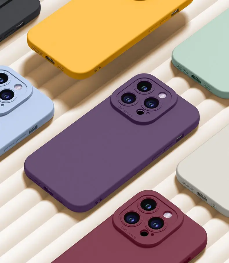 Capa de telefone macia leve para Apple, silicone líquido, anti-queda, adequada para Apple 15, 14, 13, 12 Pro Max, Pro, Plus