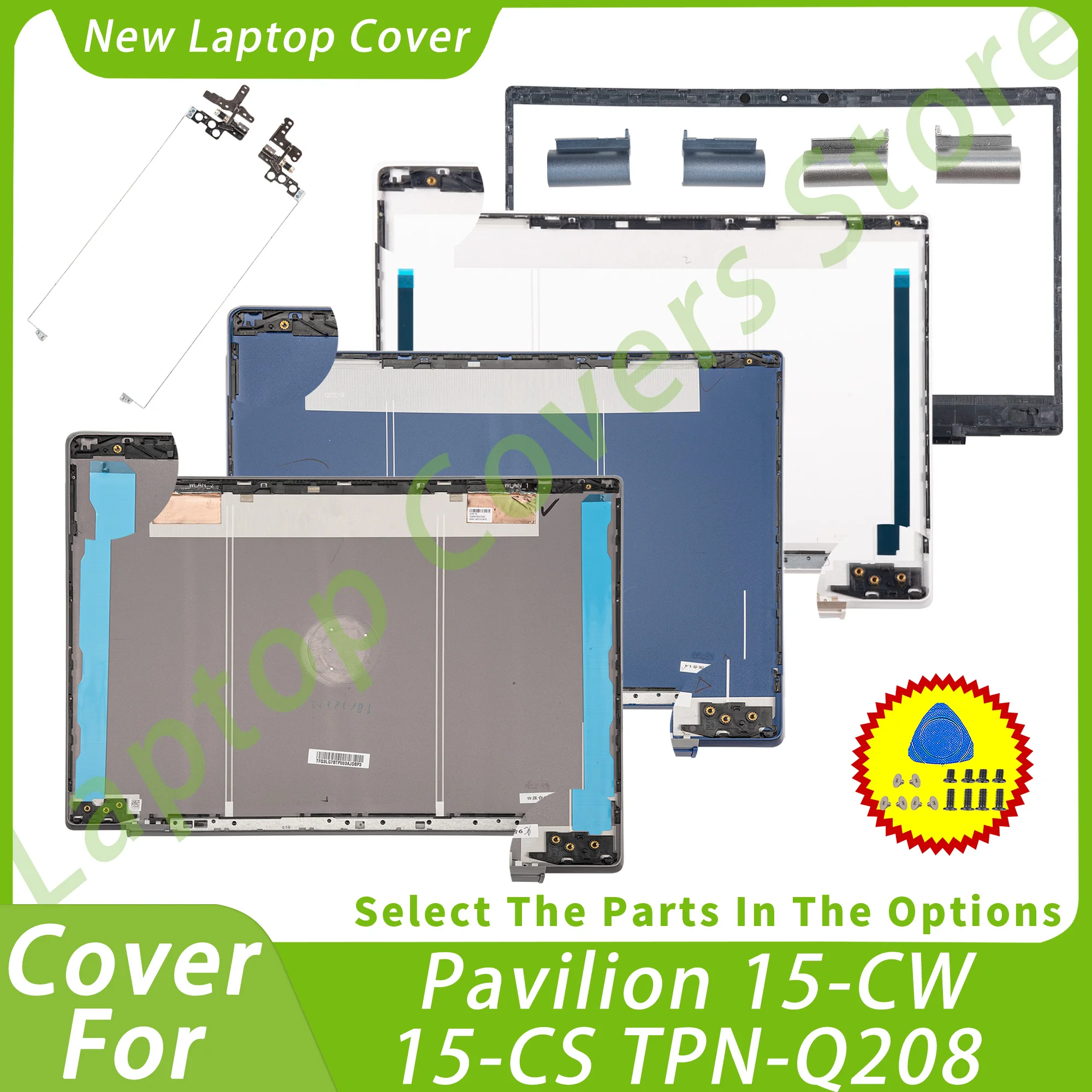 

LCD Back Cover For Pavilion 15-CW 15-CS 15T-CS TPN-Q208 Top Case Front Bezel Hinges Laptop Parts Replace Black/Gray 15.6inch