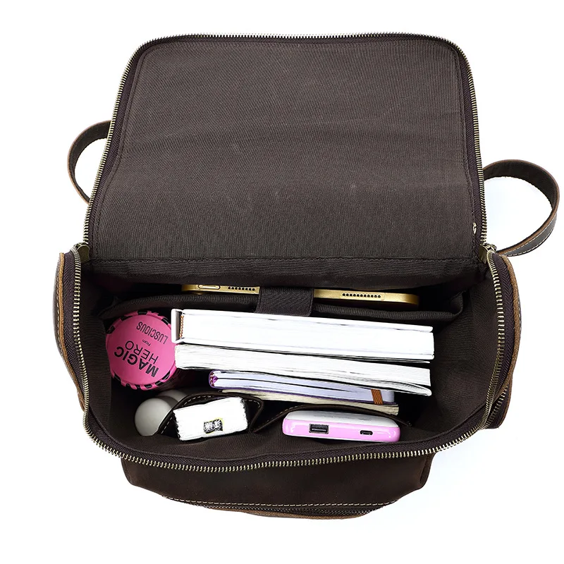 YL-18S--007 Mochila informal Retro de piel de vaca de gran capacidad para hombre, bolso de ordenador de cuero juvenil multifuncional de gran capacidad